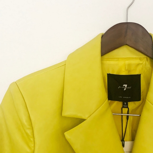 7 For All Mankind Jacket - Faux leather Cropped Biker Coat in Yellow - Size S - Picture 4 of 12